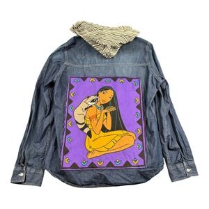 Empyre Womens Blue Denim Hooded Shirt Pocahontas Back Patch Meeko Large 186